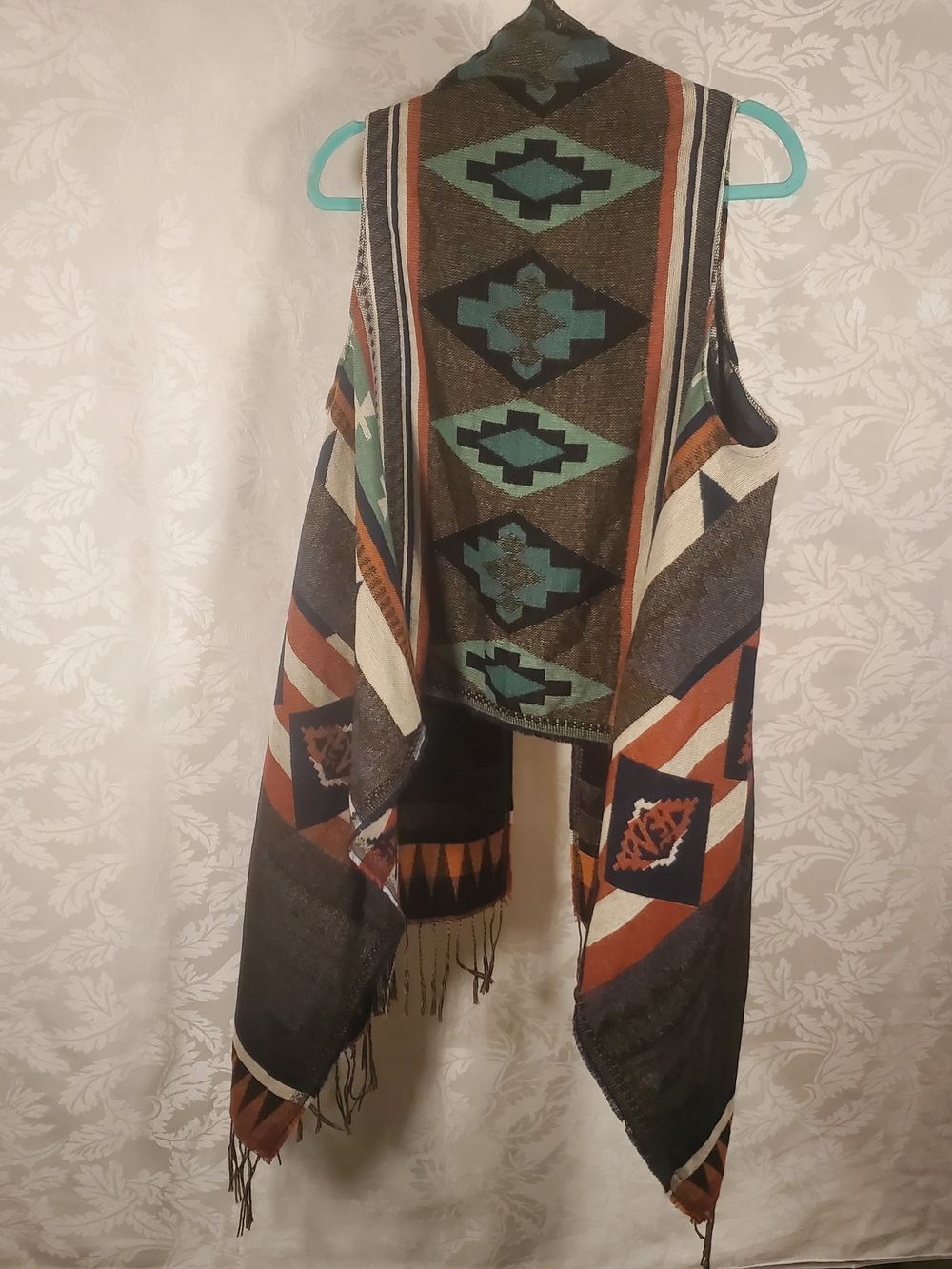 Boho Aztec Fringe Open-Front Vest - Multicolor - Picture 2 of 8